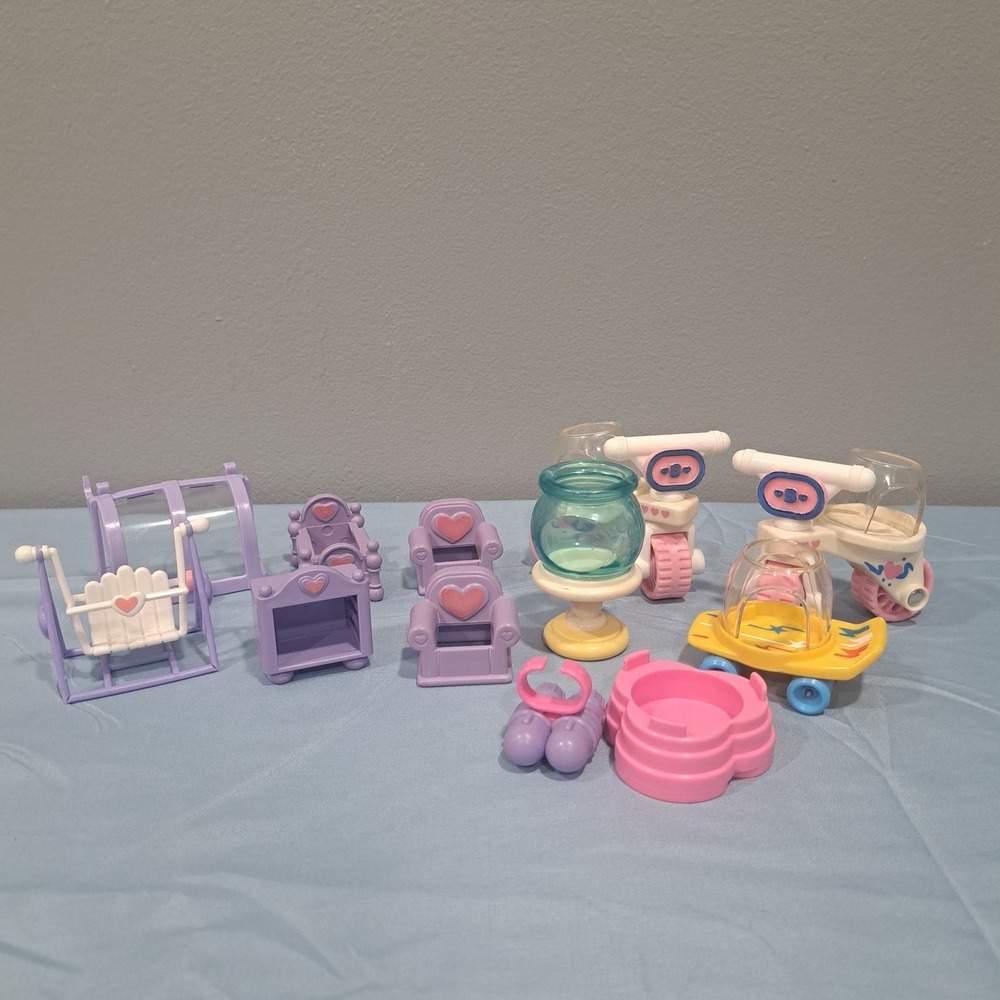 VTG 1987 Fisher Price Smooshees Cuddlers Furniture Bicycles‎ Skateboard Fishbowl